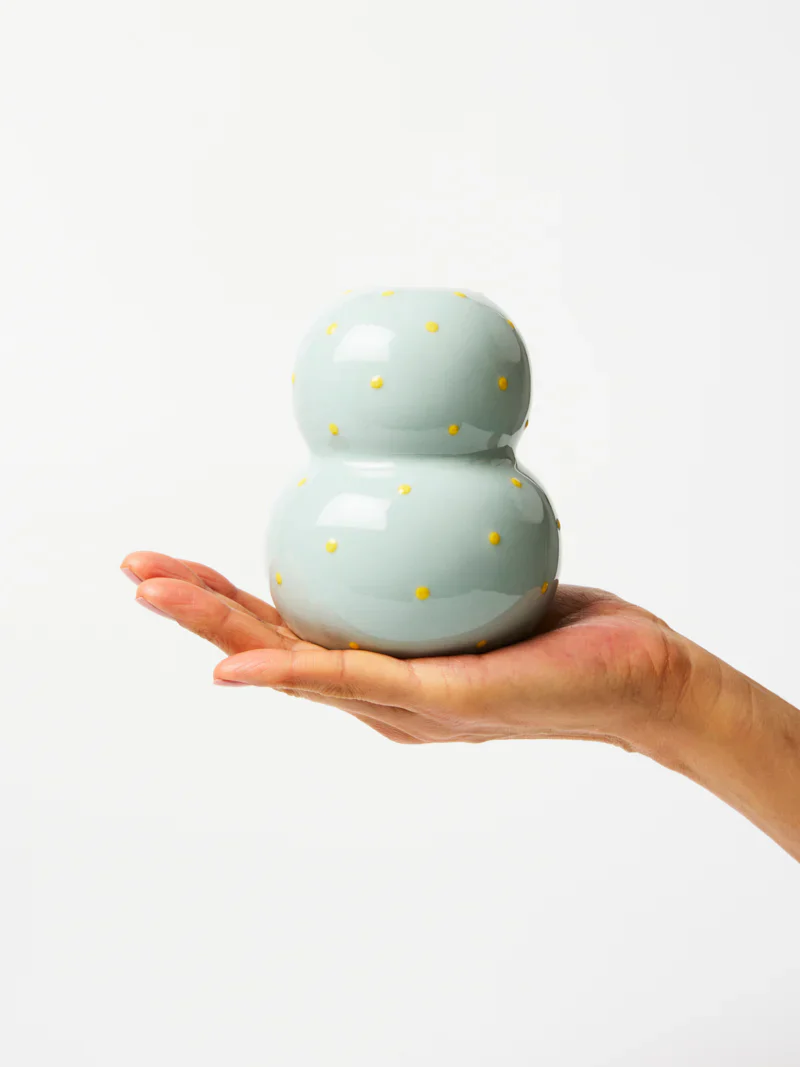 FONDA PALE BLUE YELLOW DOTTY VASE - Image 2