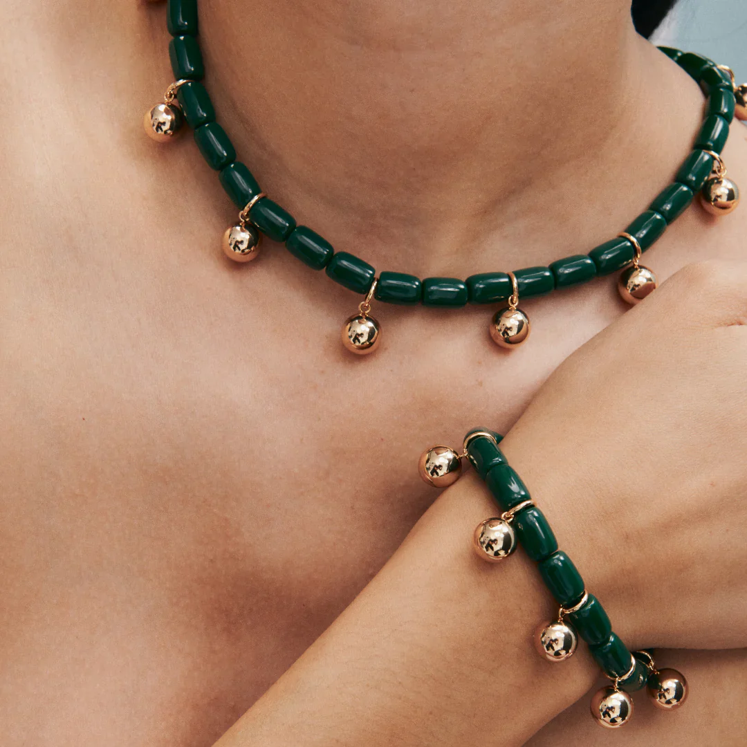 Resin Bracelet - Forest Green/Gold - Image 3