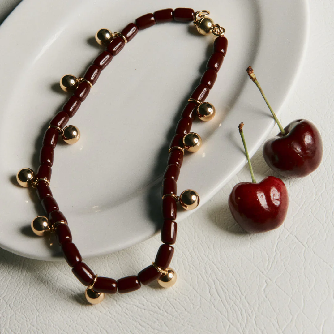 Resin Necklace - Burgundy/Gold - Image 3