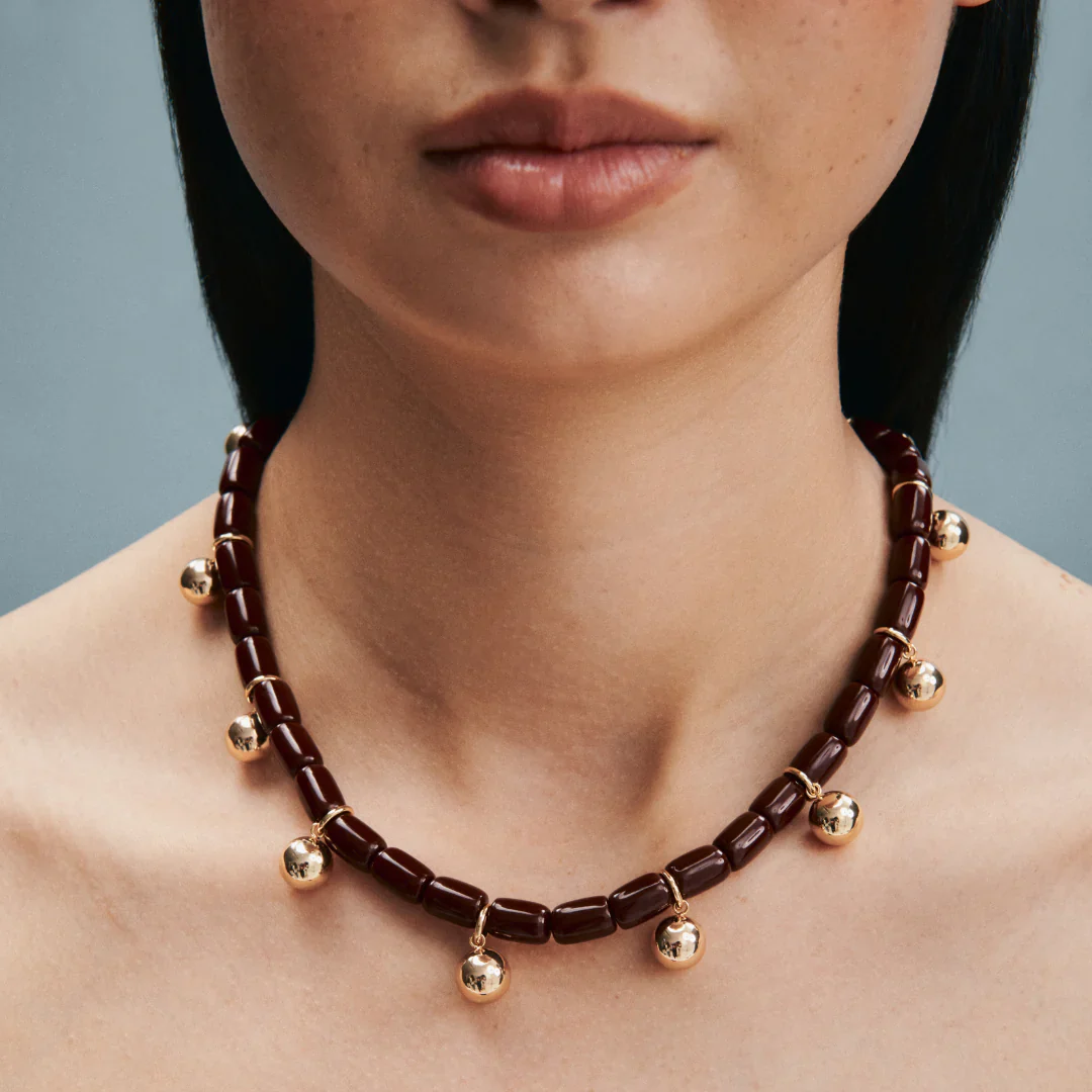 Resin Necklace - Burgundy/Gold - Image 4