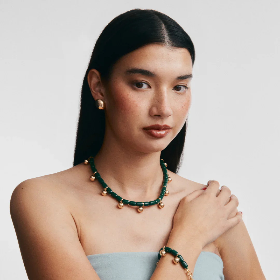 Resin Necklace - Forest Green/Gold - Image 3