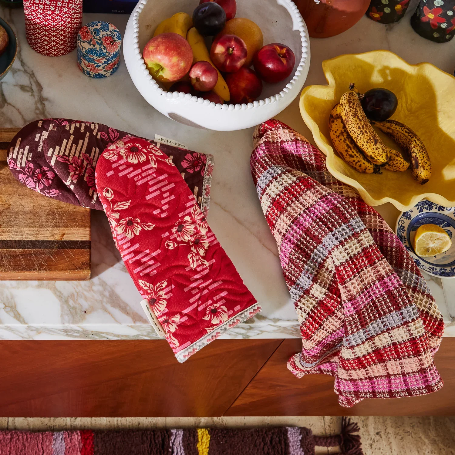 Stela Check Tea Towel - Pansy - Image 3